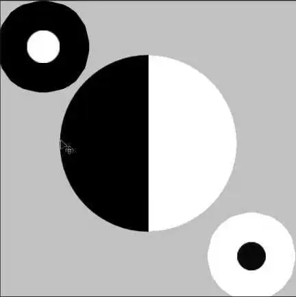 太极图可以理解为一个一半黑一半白的半圆,上面放置着两个圆形,一个