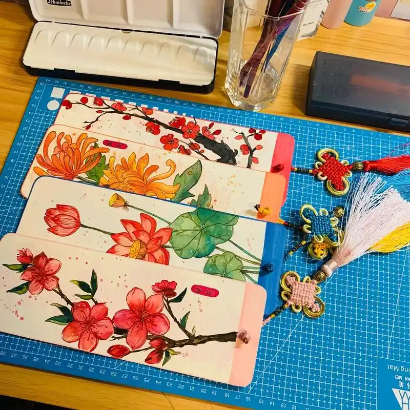 「原创」自制书签——《四季》 做了一套书签92 刚好画了四种花卉