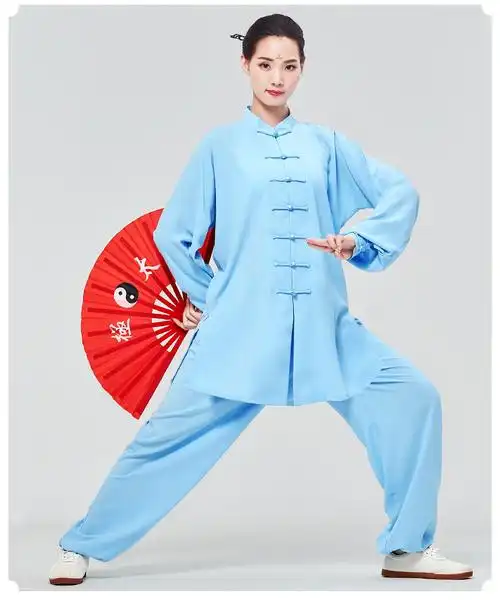 山人运动太极服女新款春秋季中长款宽松冰丝麻武术套装太极拳服装练功