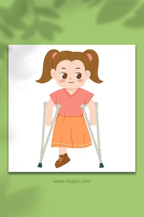 乐观拄双拐行走残疾人人物插画