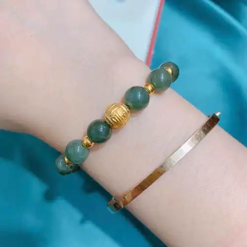 黄金足转运女神妈妈项链吊坠玉珠中国18k手链手饰