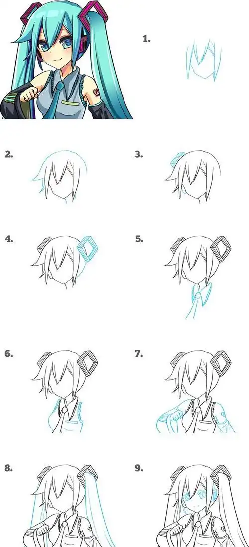 动漫简笔画初音未来