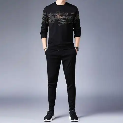 梵克公牛男装一套潮男搭配帅气个性成熟稳重土休闲套装3040岁长袖t恤