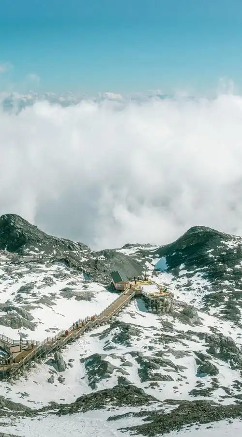 云南丽江玉龙雪山冬季雪景云海自然风光