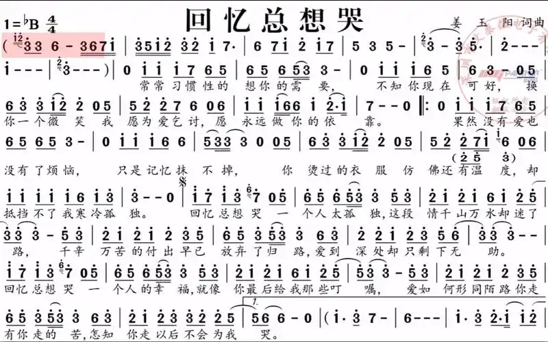 电吹管演奏动态简谱《回忆总想哭》,购电吹管赠app