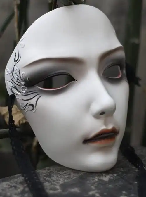 一折瘦脸面罩瘦脸面具_魂作物中国古风面具男手绘全脸面罩舞会装扮