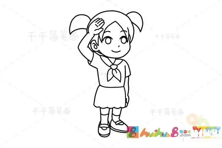 敬礼的小学生背面怎么画简笔画