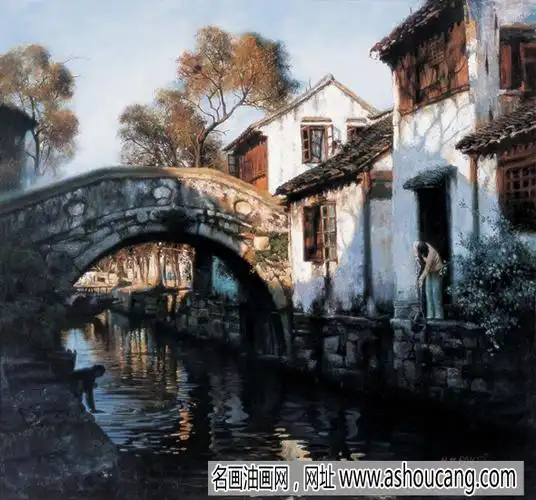 潘鸿海油画风景《江南风光》欣赏-名画油画网