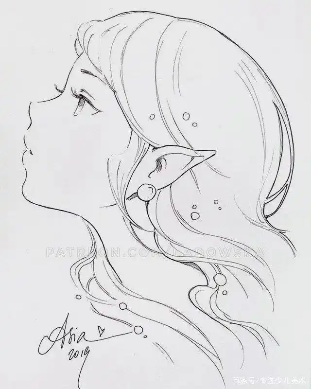 黑白线描动漫人物~美少女头像