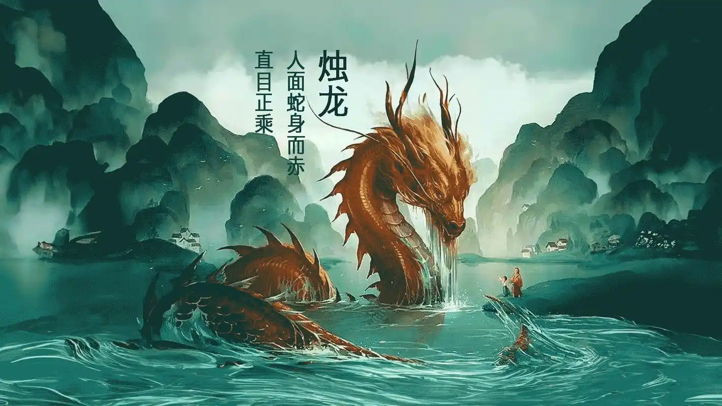 山海经异兽:烛龙,人面蛇身而赤,又叫烛九阴