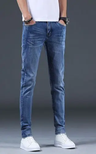 男士弹力修身小脚青年韩版休闲百搭长裤子男潮牌蓝色198927码腰围2尺