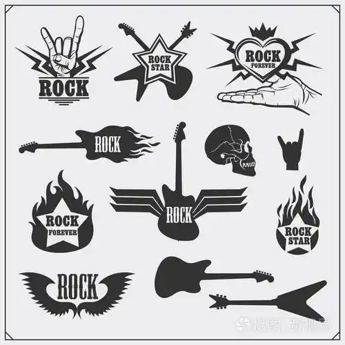 摇滚乐滚音乐符号标签标识和设计元素