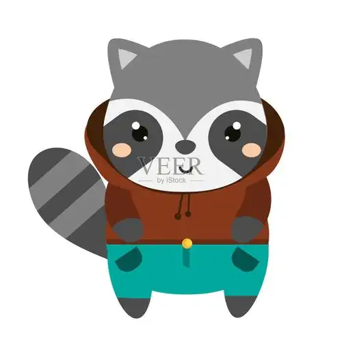 可爱的浣熊在连帽衫.卡通卡哇伊动物角色.矢量图为孩子和婴儿的时尚