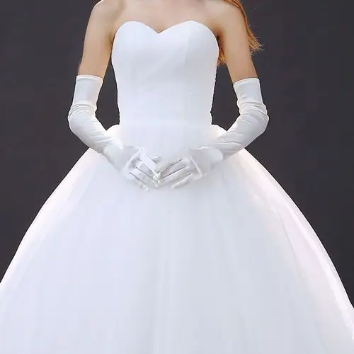 结婚礼服新娘手套缎面长手套秋冬新款长款白色素面全指婚纱婚礼白演出