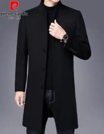 毛呢大衣男中长款修身风衣男韩版单排呢子外套羊毛大衣针织黑色xxxl