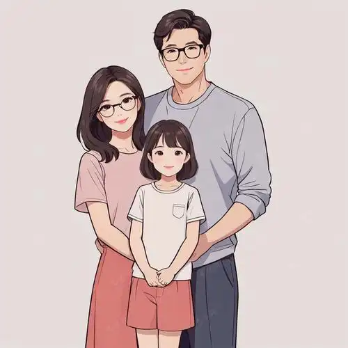 亲子头像 | 一家三口四口女孩戴眼镜全家福