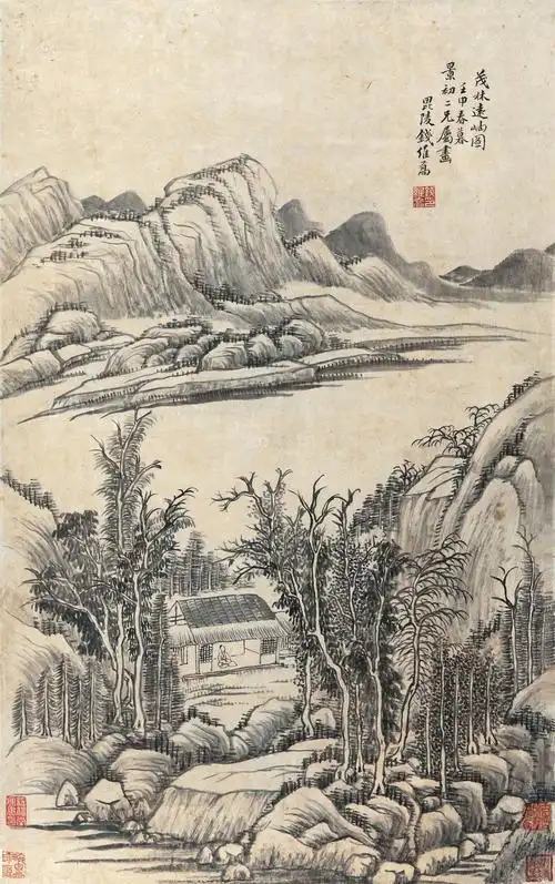 0635茂林远岫图镜片纸本