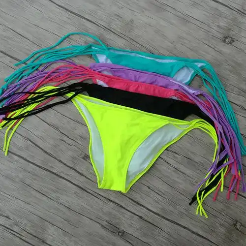 单件比基尼女泳裤露臀走秀清新韩版甜美飘带系带高弹性感游泳裤