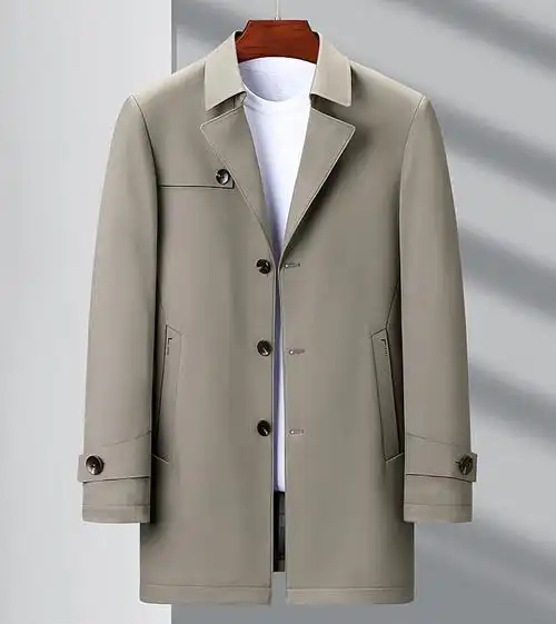 品牌代发2024桑蚕丝中长款风衣男士春秋商务休闲中老年夹克外套