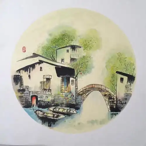张李艳国画,江南小景