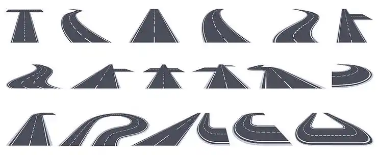 沥青线转弯,跟踪前进速度方向.道路方式.