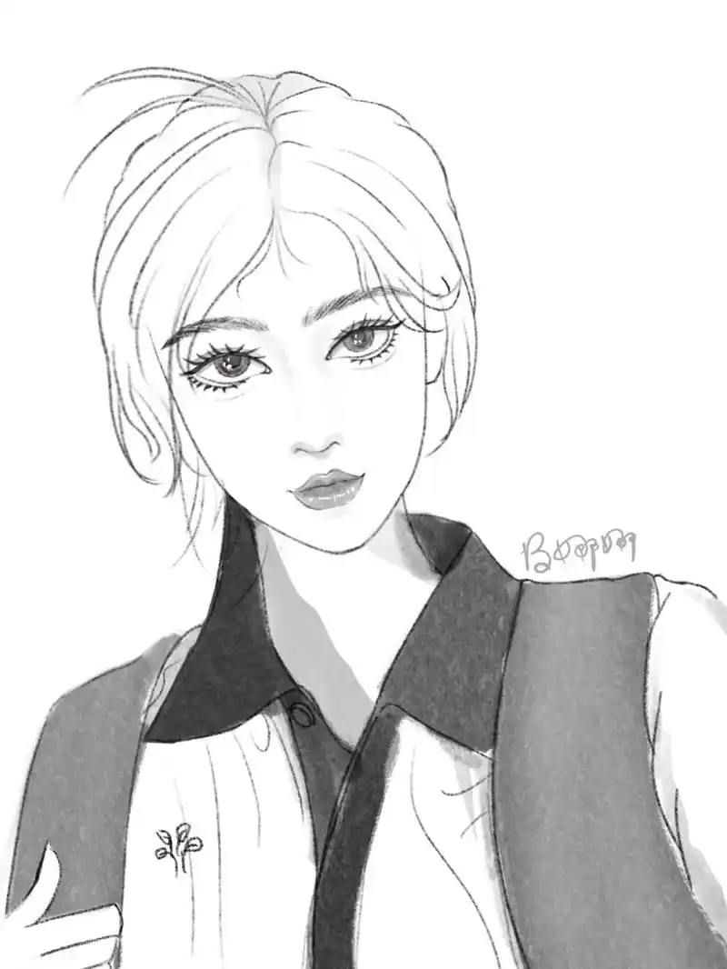 少女头像线稿10/100 素材来源:向moo#procrea - 抖音