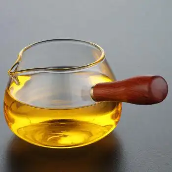 玻璃木把公道杯高硼硅热玻璃茶具玻璃公道杯玻璃茶海玻璃分茶器 可