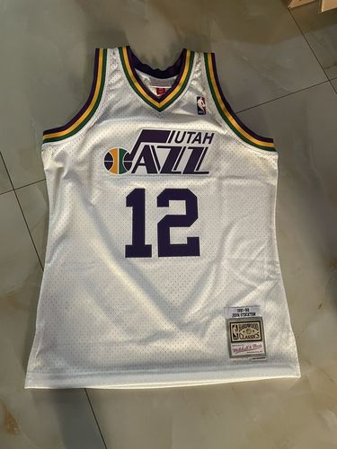 杜西哲(duxizhe)nba球衣犹他爵士队白音符斯托克顿sw复古背心米切尔