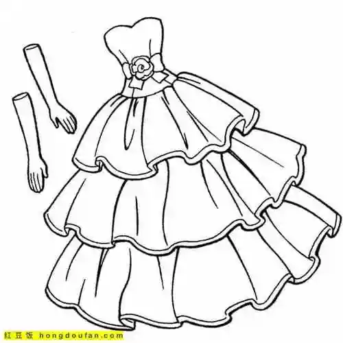 13张公主便装礼服长裙卡通涂色简笔画-红豆饭小学生简笔画大全