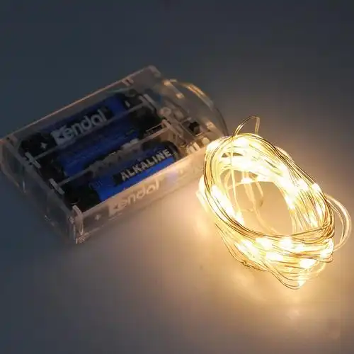 暖白1米10灯纽扣电池款led灯纽扣电池铜线防水小串灯彩灯闪礼物盒小灯
