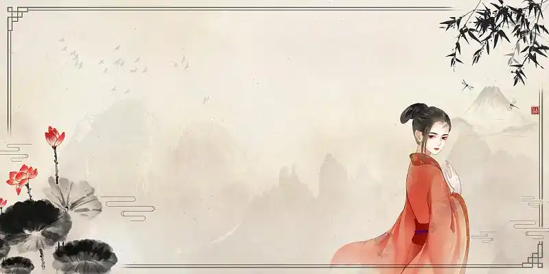 背景古风中国风服古代落花树下女子汉服元素展板背景汉服背景牛郎织女