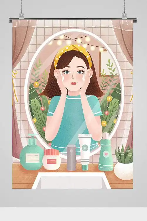 可爱小女孩化妆插画