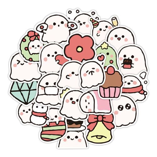 40张可爱幽灵手帐贴纸小清新卡通少女心手账素材日记手机装饰贴画 40