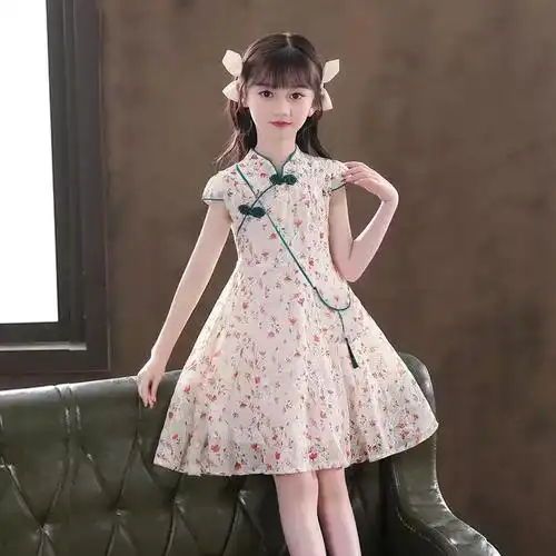 女童旗袍连衣裙夏季2021年新款女孩洋气薄款汉服儿童夏装中国风裙