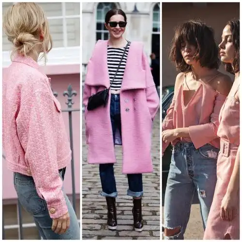 除了牛仔蓝,雾霾蓝,藏蓝也能和粉色搭配得很协调.