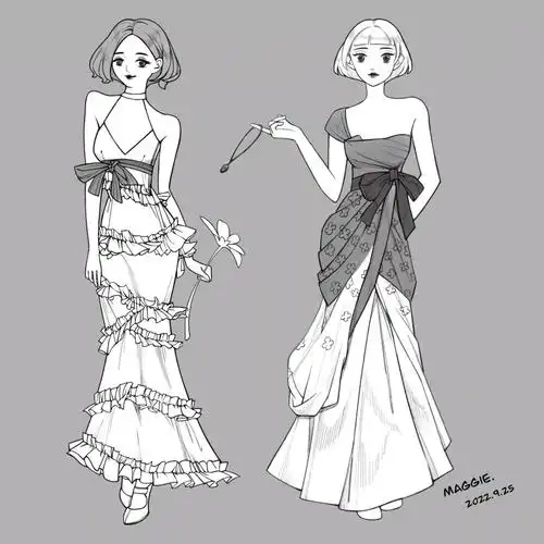 人物插画礼服小裙子