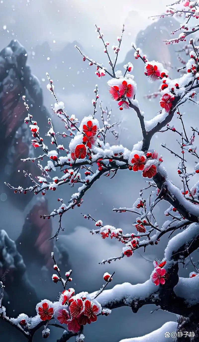 7615冬日里的一抹红,梅花盛开在雪山之巅!