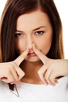 美女,拿着,鼻子,异味,坏