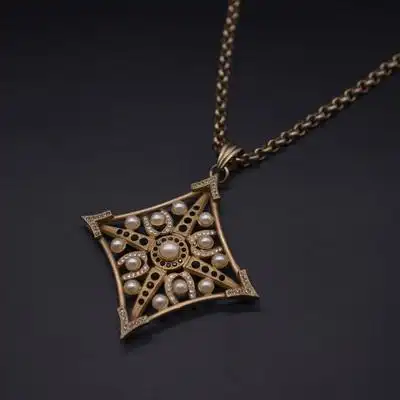 【vintage】古董 复古着 古典 珍珠 马耳他 十字架 项链 毛衣链