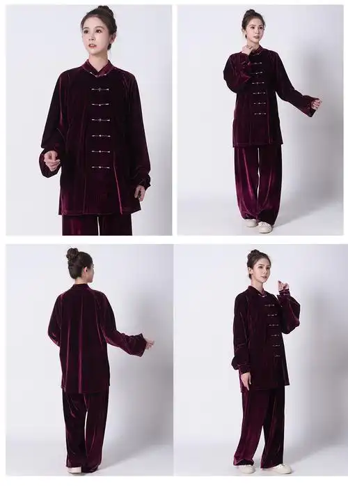 柏龄官方太极服女彩扣金丝绒中老年秋冬保暖舒适太极拳练功服训练服