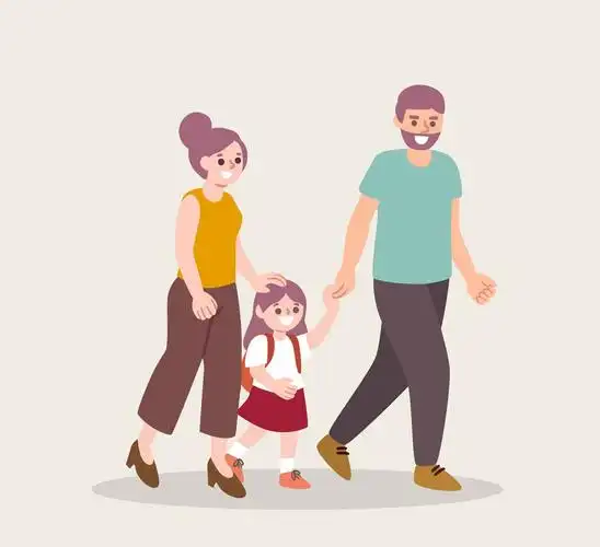 创意散步的三口之家矢量素材