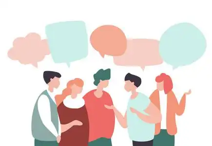 语音团队向量例证年轻人沟通, 互动, 讨论与语音气泡在现代设计风格.