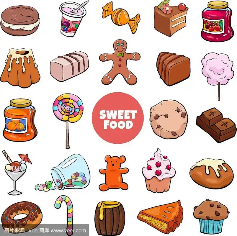 卡通糖果食品物体和糖果套装