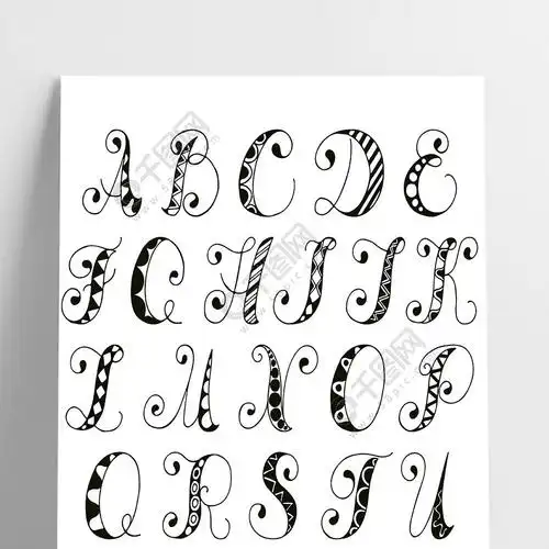 手绘几何线条英文字母设计元素图案