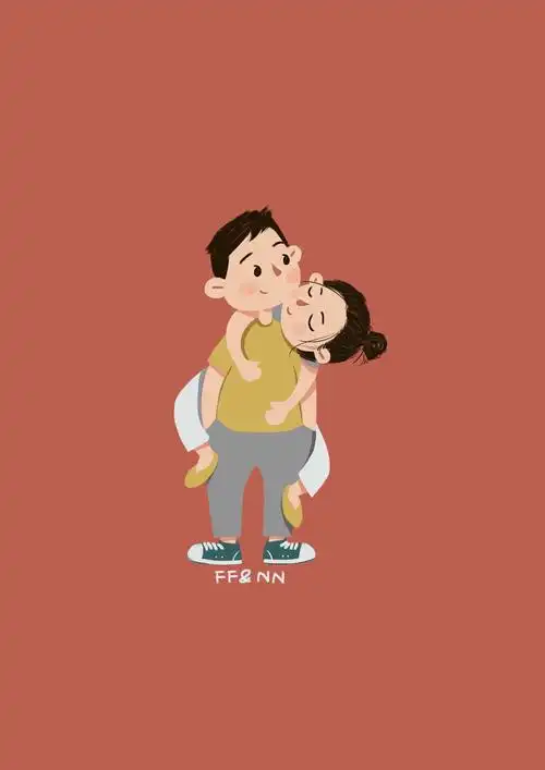原创设计-可可爱爱的情侣插画