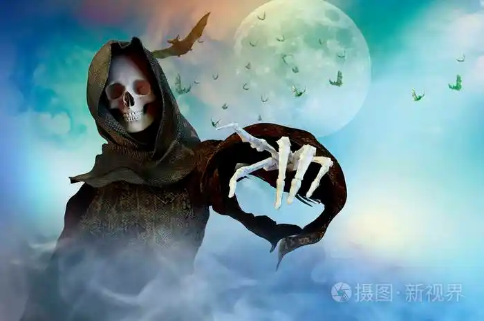 死亡在敞篷严峻的死神站在3d渲染