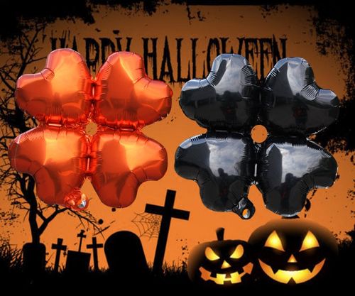 万圣节铝膜气球 晚会酒吧派对舞会装饰布置黑色橙色心形四叶草