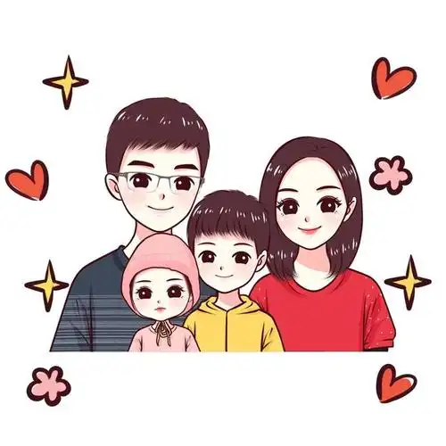 一家三口,四口,五口图像,温馨手绘头像设计