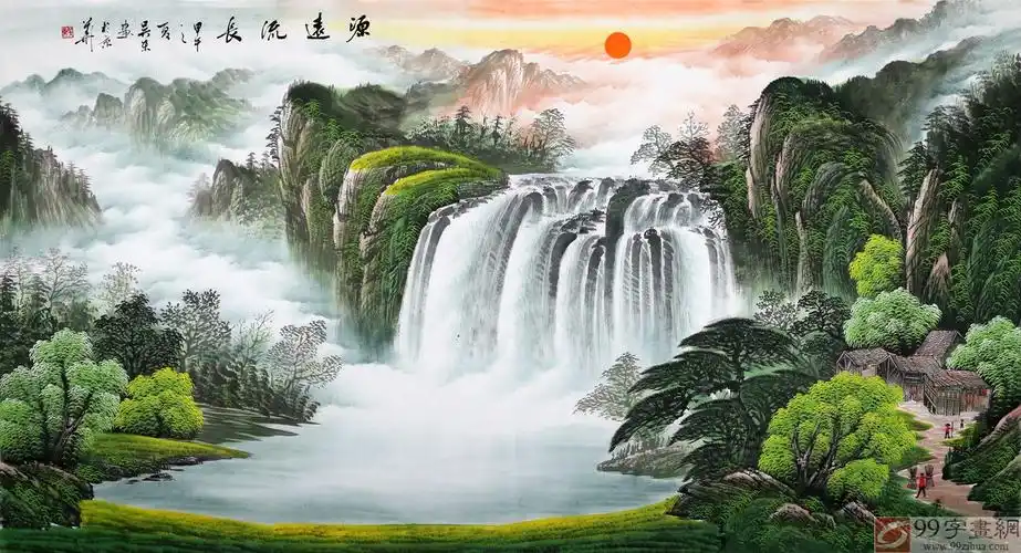 【已售】吴东六尺聚宝盆山水画《源远流长》