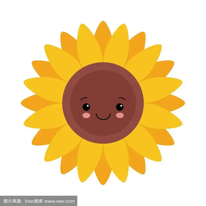 可爱的向日葵孤立在白色背景可爱的卡通人物图标.卡哇伊矢量图